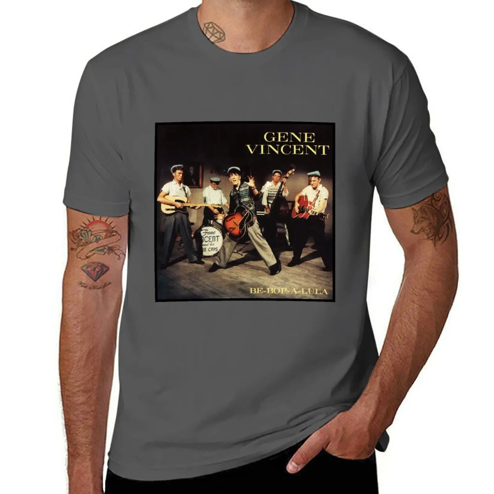 Clássico gene vincente BE-BOP-A-LULA imagem camiseta engraçado t camisas homem anime t camisas para homem camiseta