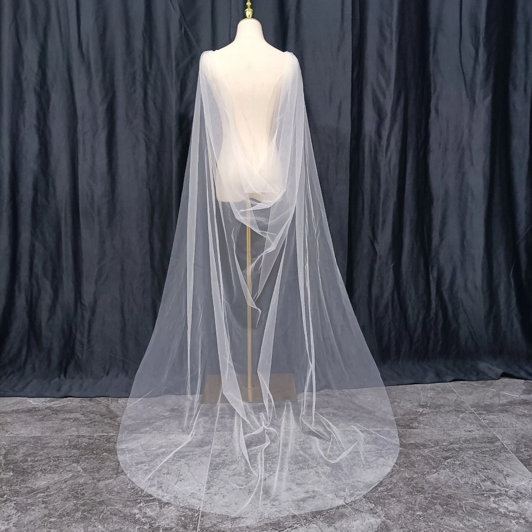 Tulle Bridal Cape Draped Veil Wedding Shoulder Veils with Comb Shining Silver Flakes Cathedral Long Accessories