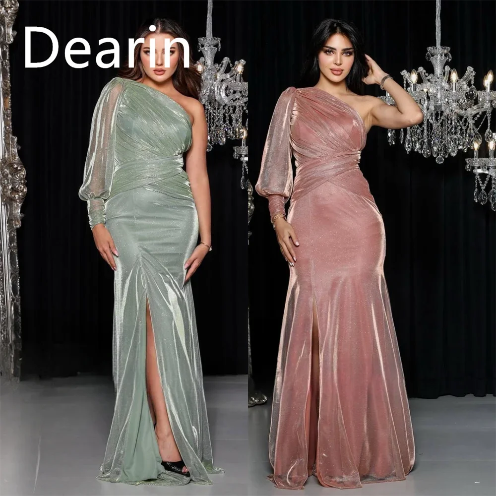 Customized Prom Dress Women Formal Dearin One Shoulder Sheath Floor Length Skirts Tulle Bespoke Occasion Dresses Evening Gown