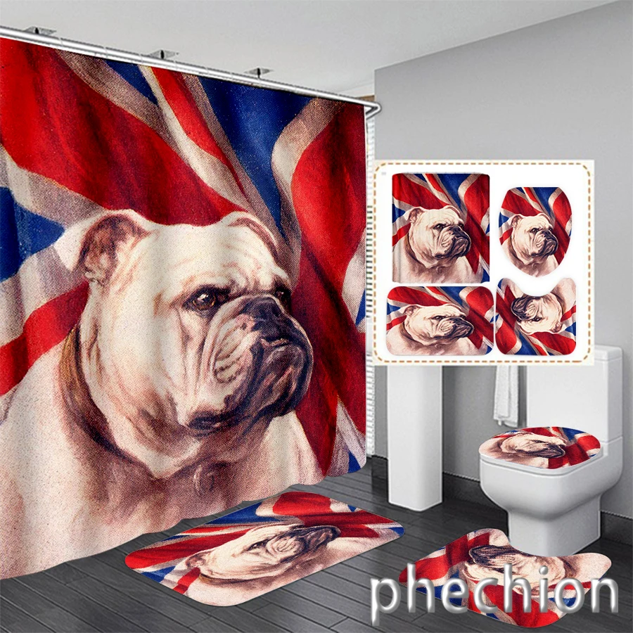 New 3D Print French Bulldog Shower Curtain Waterproof Bathroom Curtain Anti-slip Bath Mat Set Toilet Rugs Carpet VR77