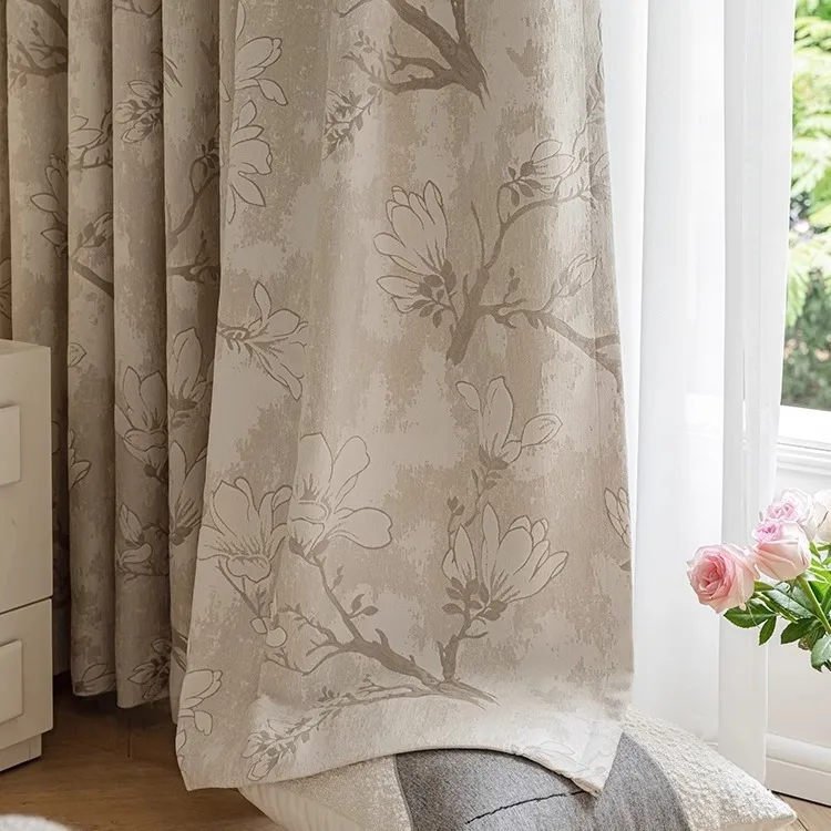 

Curtains for Living Dining Room Bedroom New Chinese Style Magnolia Double-sided Chenille Jacquard