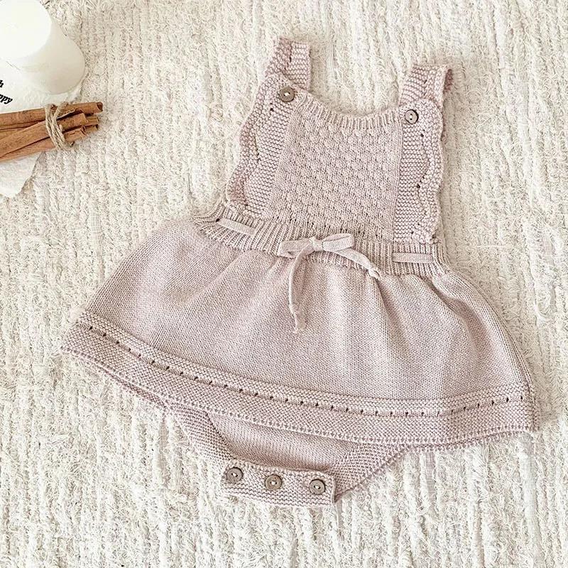 2024 New Autumn Baby Clothing Newborn Baby Girls Knitted Bodysuits Sleeveless Solid Color Infant Baby Girls Knitted Jumpsuit