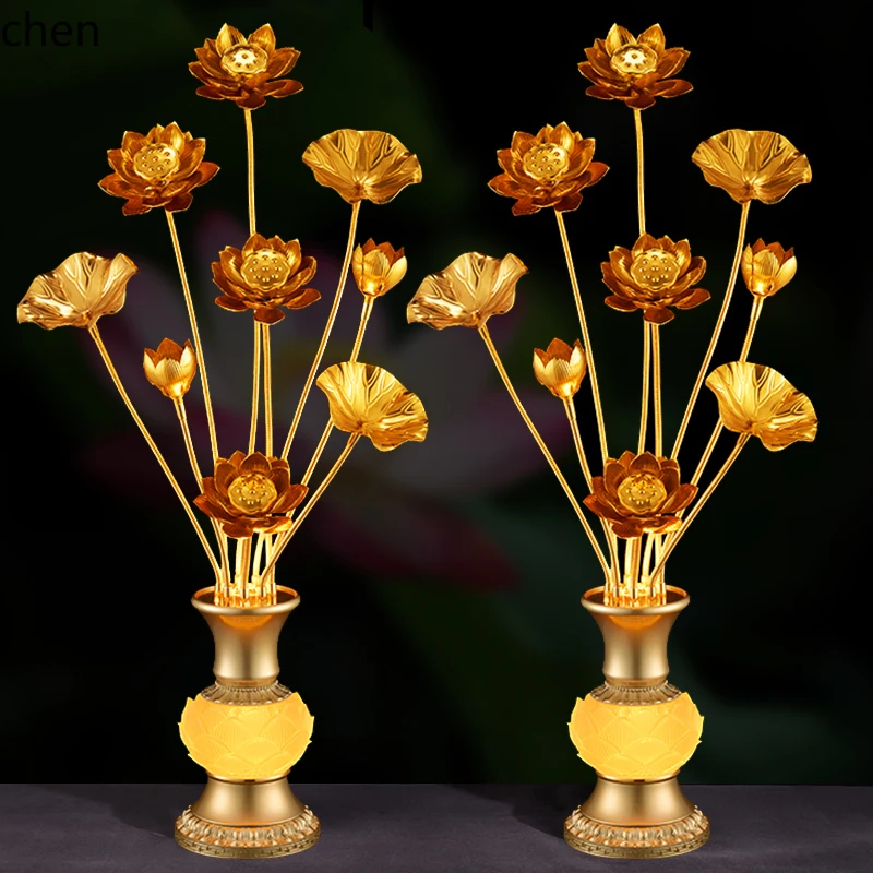 HT  Buddha stand in front of Buddha plug-in household lotus ornament Buddhist hall offering temple Bodhisattva golden flower