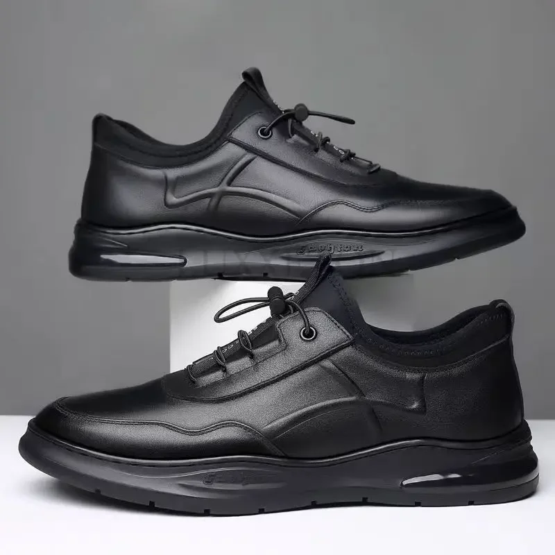 Men Vulcanized Shoes 2024 New Genuine Leather Business Casual Breathable Comfortable Non Slip Versatile Men Sports Shoes