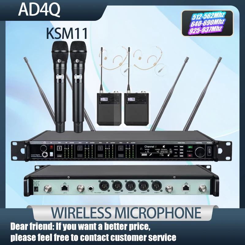 

shenndare AD4Q wireless microphone professional uhf 4 channel KSM11 Radio System 4-Channel Microfone Headset Mic Lavalier Mic