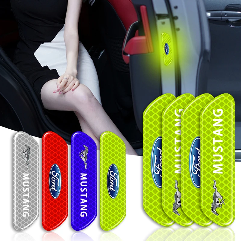 

4PCS/set Car Door Reflective Sticker Night Light Warning Decal for Ford Mustang GT 2015-2024 Universal Big Size Mustang Shelby