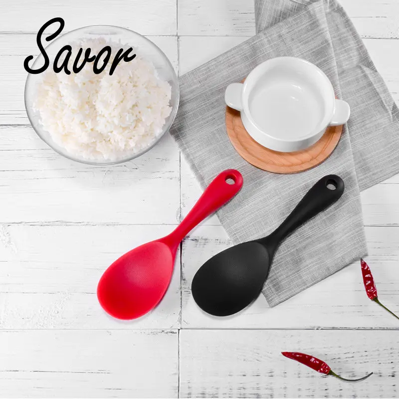 1Pcs Translucent Heat-resistant Silicone Non-stick Pan Cooking Tools Long Handle Kitchen Accessories Rice Spoon