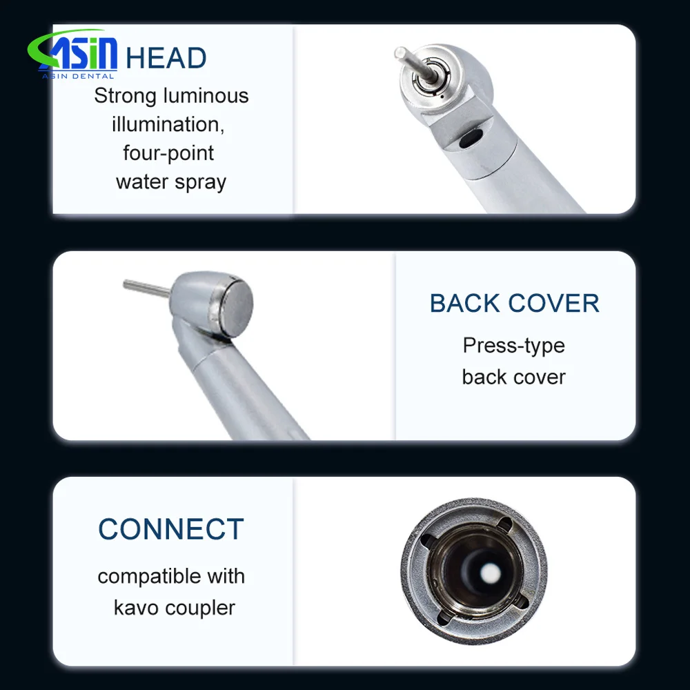 Den tal 45 Degree k v Type Mini Head Fiber Optic LED Coupling Air Turbine dent istry High Speed Handpiece X450L