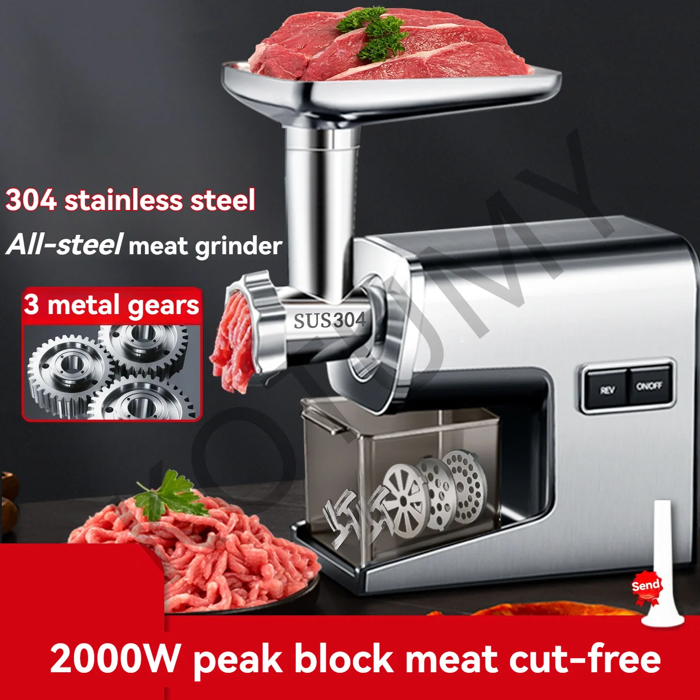 Electric Meat Grinder – Stainless Steel Sausage Stuffer & Mincer for Home Homemade Jerky Meat Grinder Easy Clean