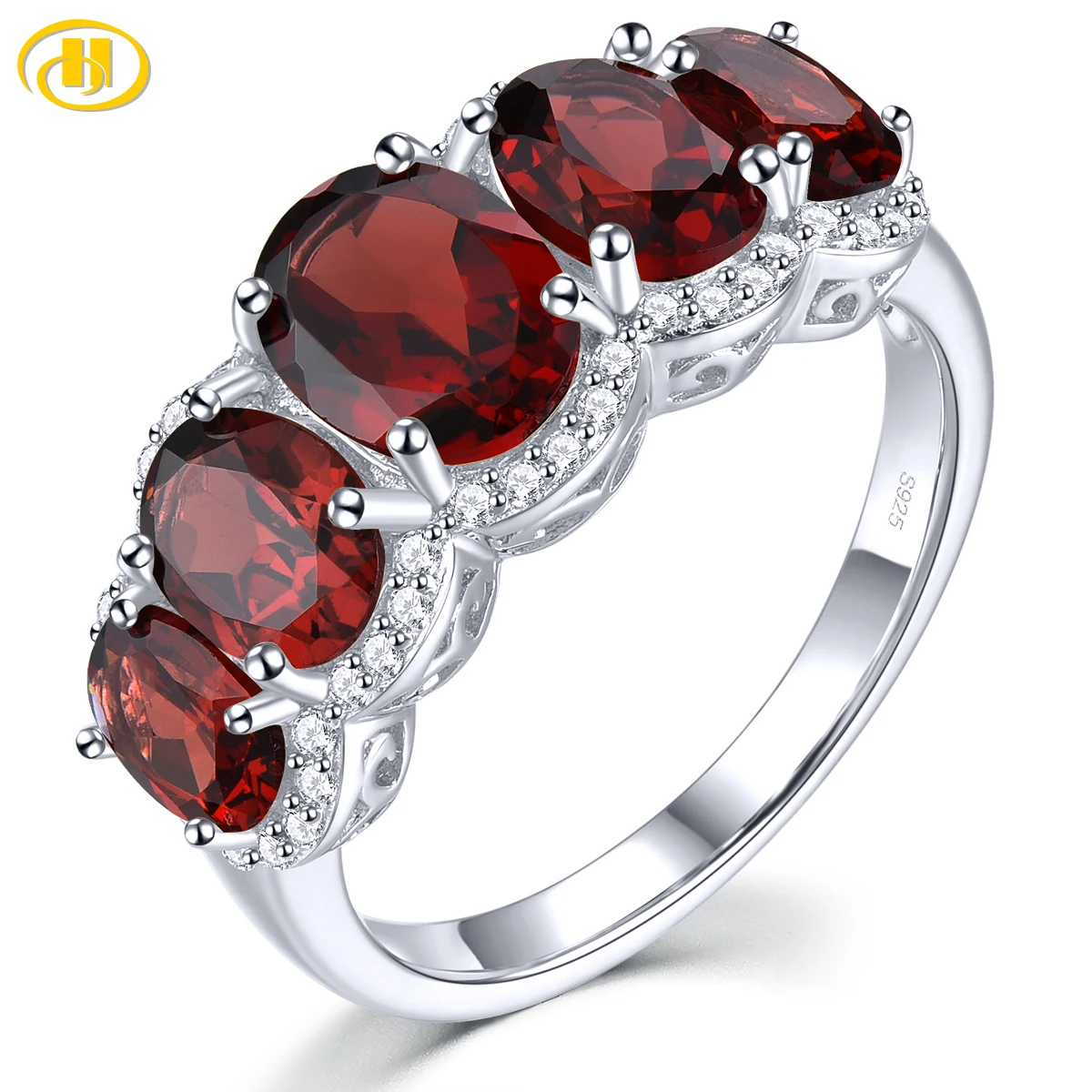 Natural Red Garnet Sterling Silver Rhodium Plated Rings 4.5 Carats Birthstone Women Romantic Elegant Style Birthday Gifts