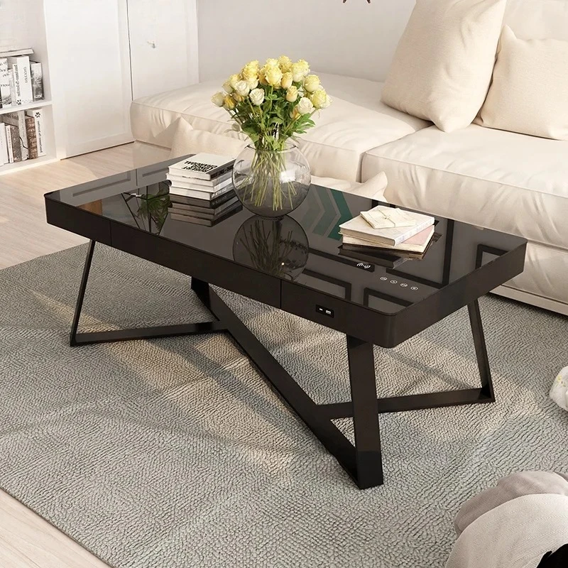 2022 Hot Smart Audio Side Table Tempered Glass Coffee Table Built-in Speaker USB Wireless Charging for Living Room Furniture