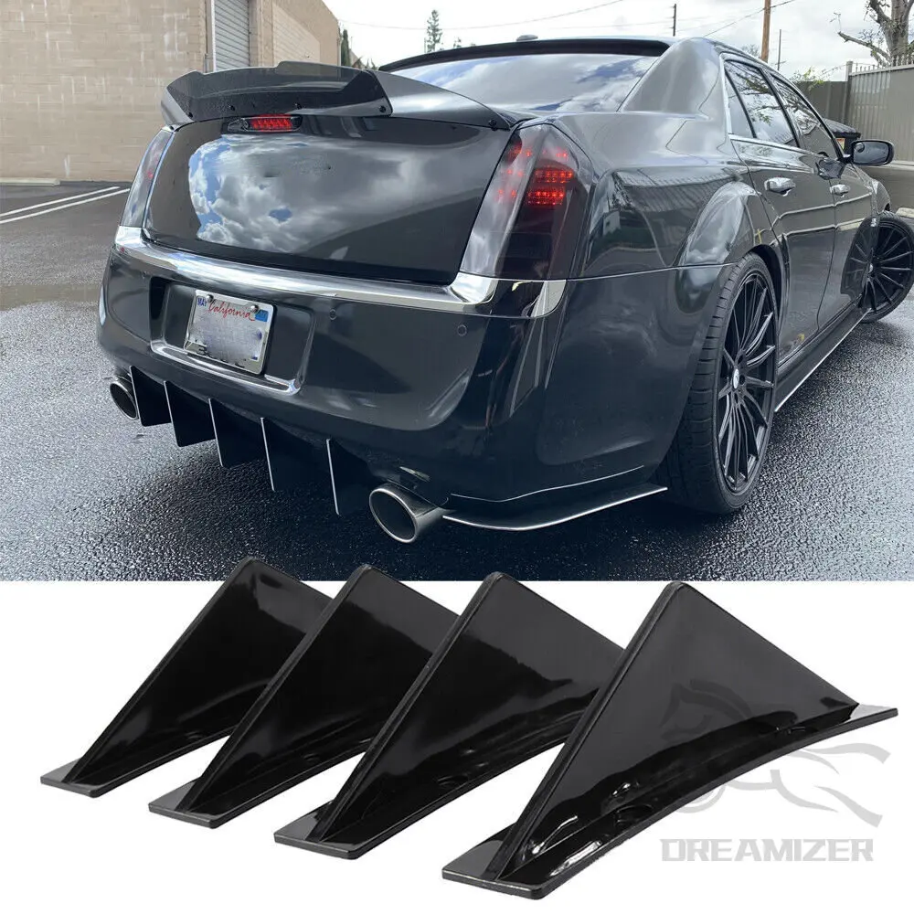 

Car Curved Rear Bumper Diffuser Shark Fins Spoiler Lip Splitter Universal Protector Guard Cover For Chrysler 300 2010-2019