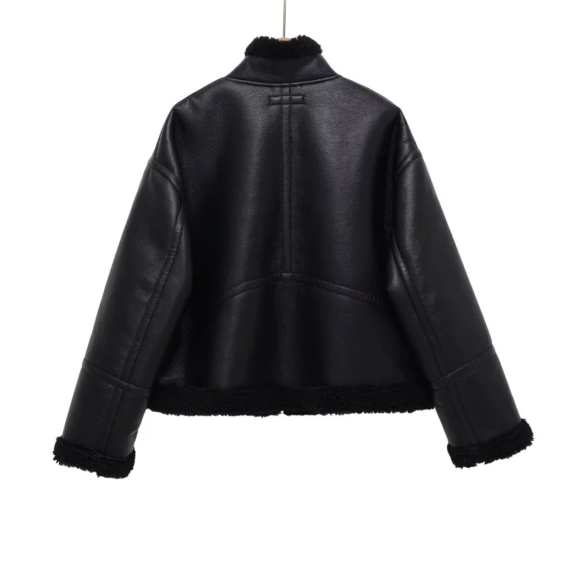 ETJ 2025 مجموعة الشتاء النسائية الجديدة y2k سترة دافئة رائعة غير رسمية الصوف عالية الرقبة دراجة نارية الفراء قطعة واحدة سترة