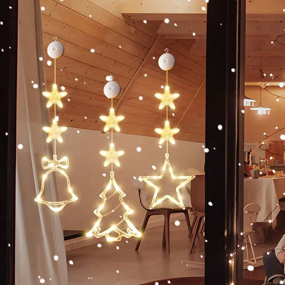 

Рождественские оконные светильники Светодиодные гирлянды на присоске, занавески, на батарейках, украшения для елки (за исключением батареи)