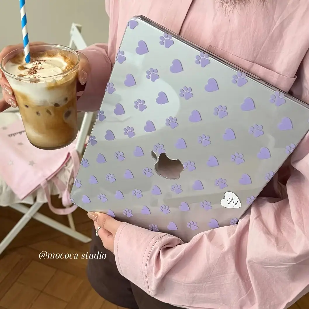 Purple Paw Crystal Clear Laptop Case For Macbook Air 13.6 M4 NEO 15 M3 Hard Cover For Mac Book Pro 13 M1 M2 14 M4 M5 16 Cover