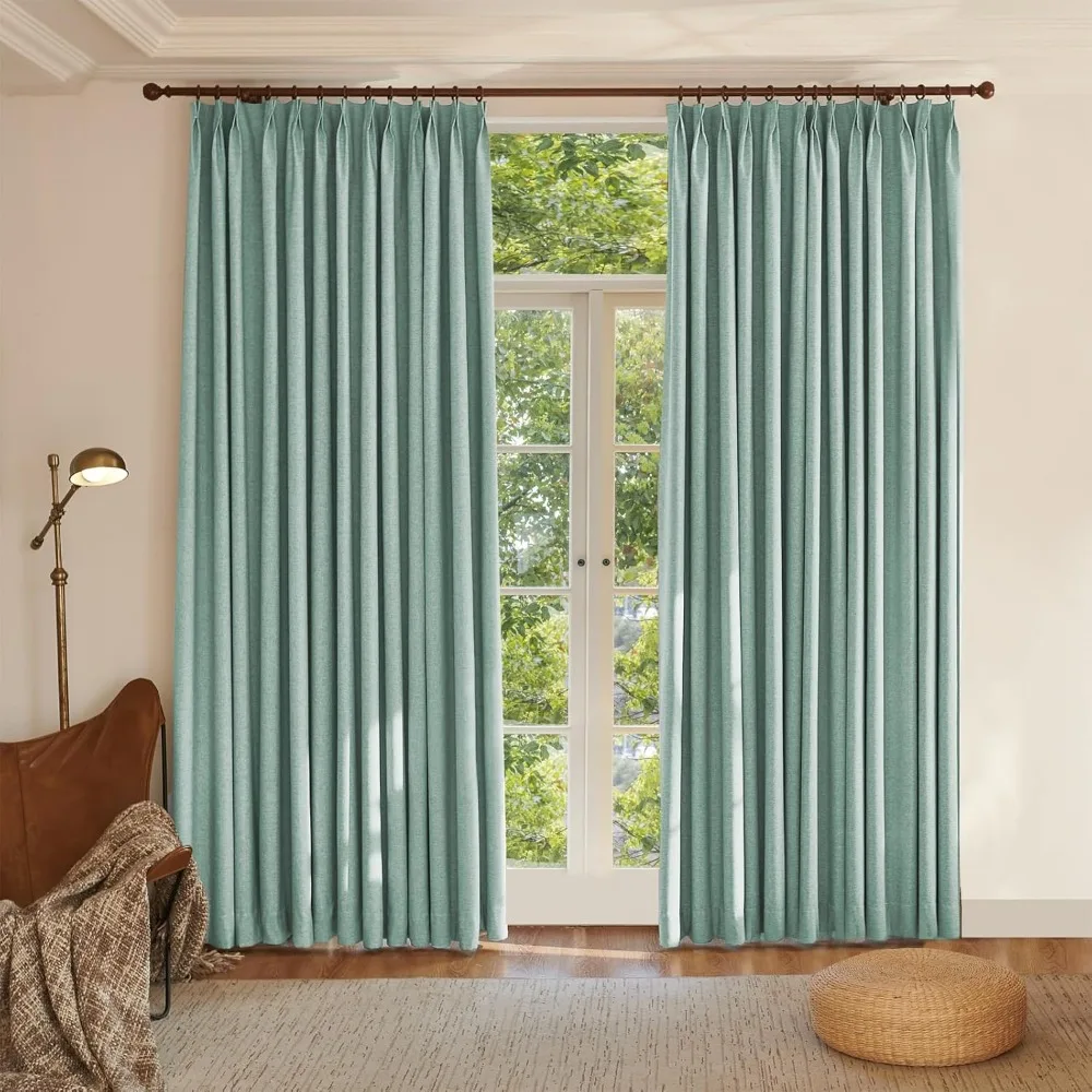 ستائر تعتيم 108 طويلة، طيات مزدوجة من الكتان بنسبة 100%، موفرة للطاقة، مثالية لغرف النوم وغرف المعيشة