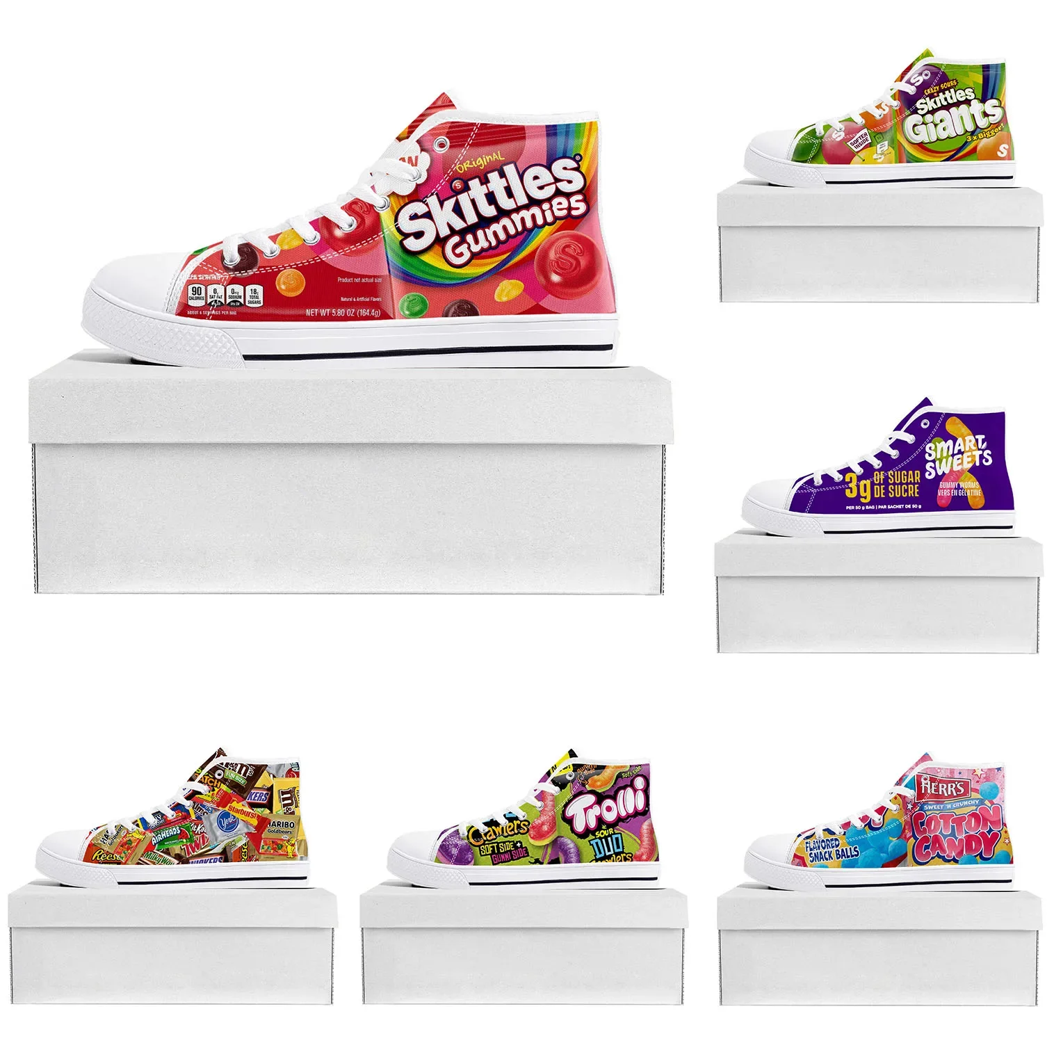 

Funny Candy Food Snack High Top High Quality Sneakers Mens Womens Teenager Canvas Sneaker Casual Couple Shoes Custom Made Shoe