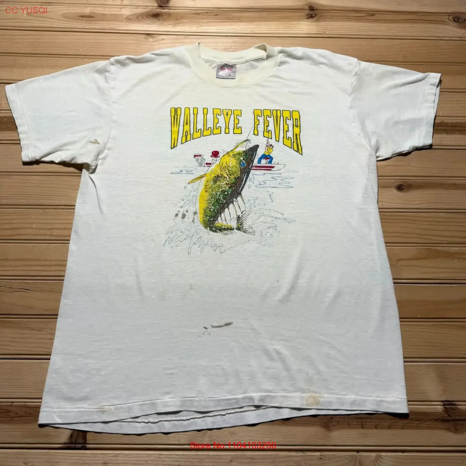 Camiseta Vintage de los 90s Walleye Fever A Passion For Fishing, fabricada en EE. UU., talla XL, ropa de diseñador vintage lavada, ropa informal suave