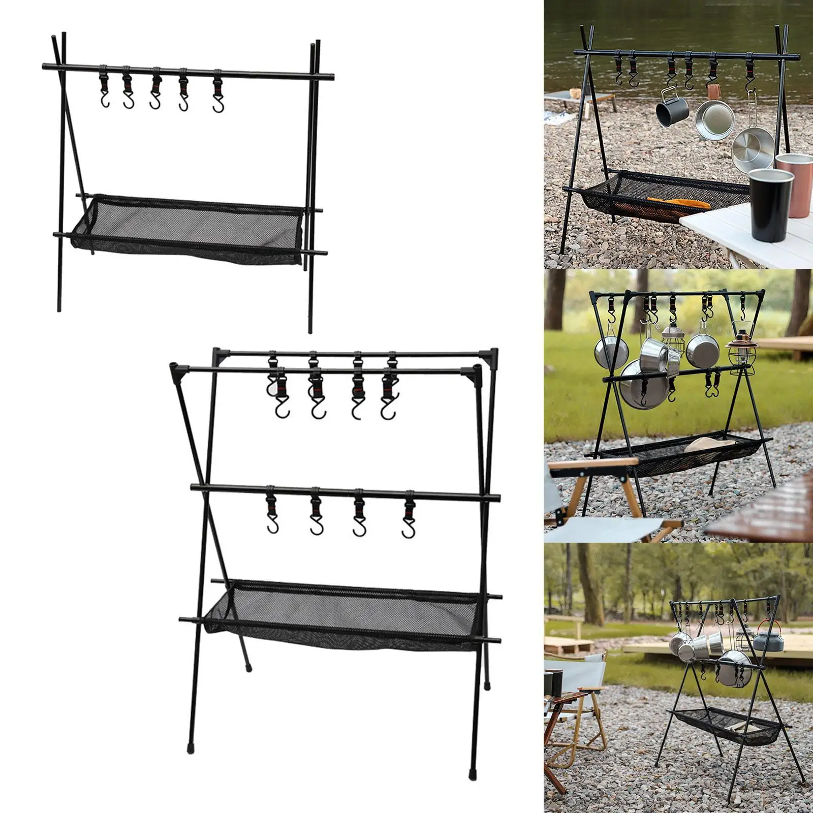 

Camping Hanging Rack Professional with Hooks for Barbecues Parties Gardening