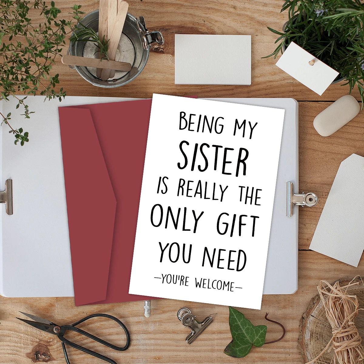 1 Stück humorvolle Geburtstagsgrußkarte für Schwester, lustige Geburtstagskarte für Schwester, Schwester-Geschenkkarte, personalisierte Karte mit Umschlägen – Detail 6