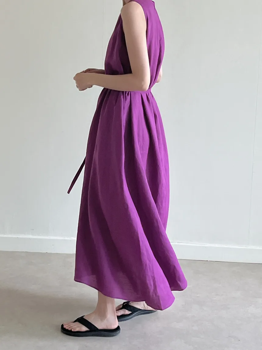 REALEFT Vintage bawełniana i lniana damska długa sukienka szarfy 2025 nowa letnia bez rękawów solidna na co dzień luźna prosta sukienka kobieta