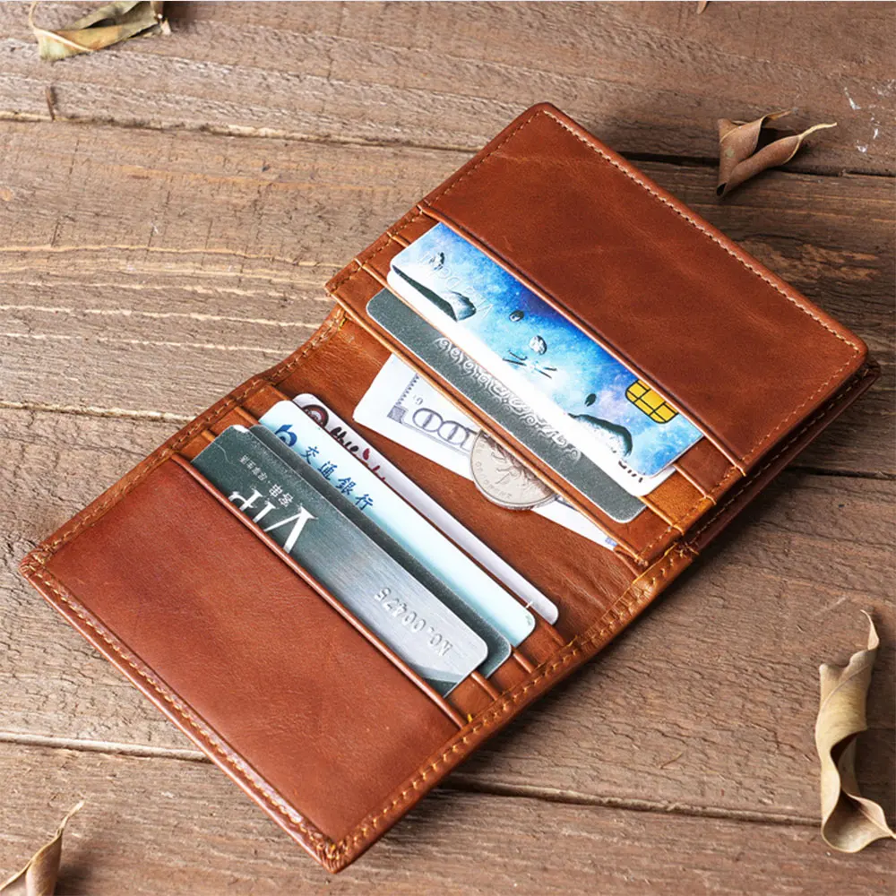 Vintege Genuine Leather High Quality Credit Card Holder Mens Wallet Short Mini Slim  License ID Card Cases Multiple Slots Purse