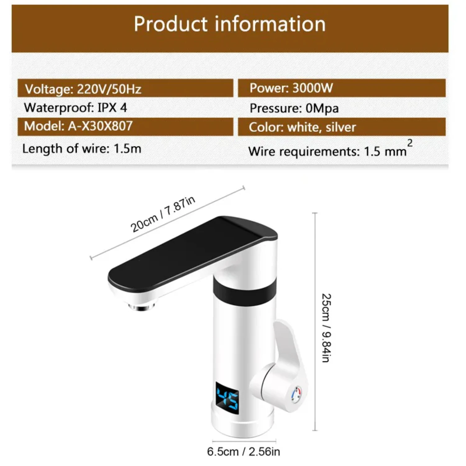 3000W Instant  Faucet  Heater Quickly Heating Tap Kitchen Faucet with Temperature Display Hot Cold Dual-use 220V