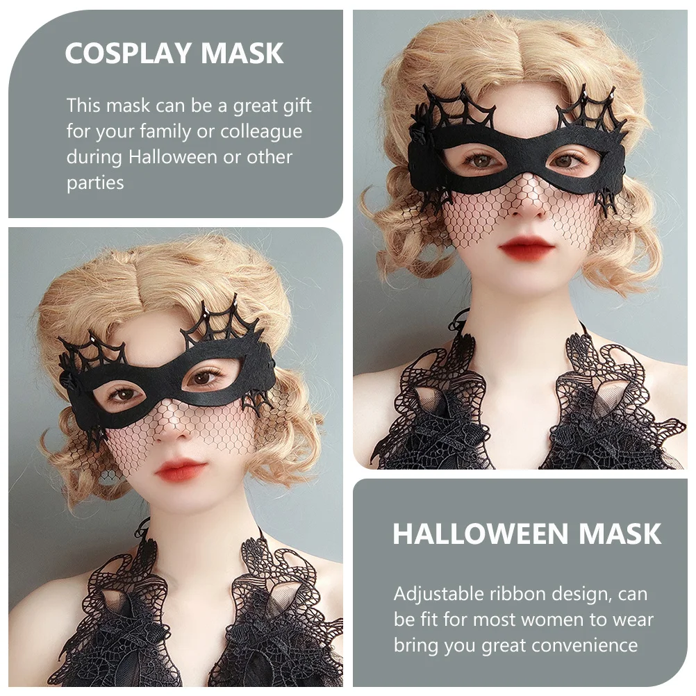 

Half Face Mask Halloween Spider Mask For Women Felt Cloth Mesh Lightweight Adjustable Ribbon Party Carnival Cosplay