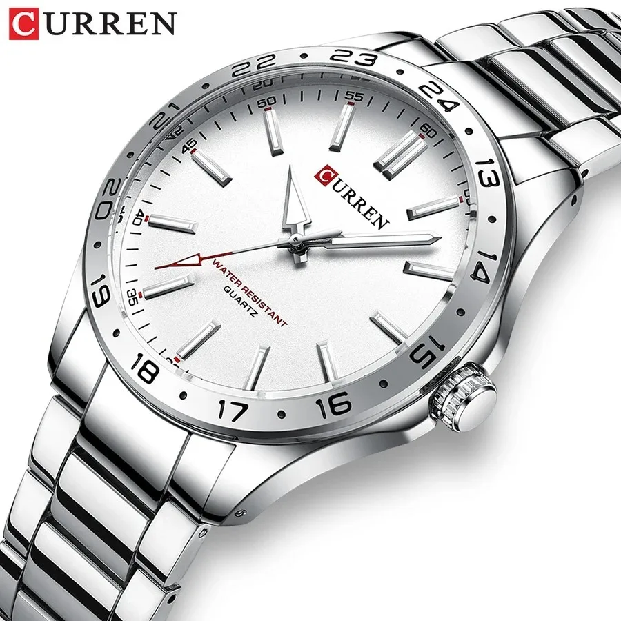 CURREN 8452 Silver white gift Quartz Business Man Wristwatch Men Quartz Watch Simple Luxury Military Army Waterproof Male Clock