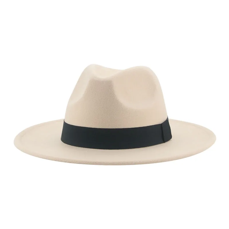 Women Hats Fedoras Ribbon Band Panama Felted Hats Casual White Black Jazz Caps Wide Brim Men Women Hats New Sombreros De Mujer