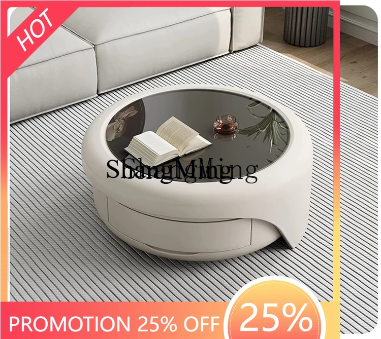 

SM household living room household small apartment light luxury high-end cream wind round glass table