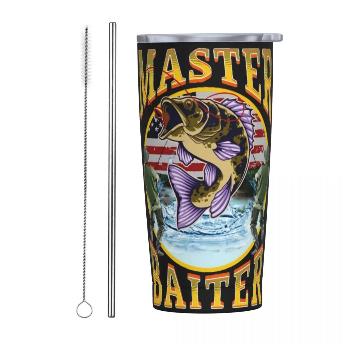 Master Baiter Bootleg Fishing Tumbler With Straw Stainless Steel Travel Mugs Double Wall Vacuum Insulated for Cold and Hot 20oz