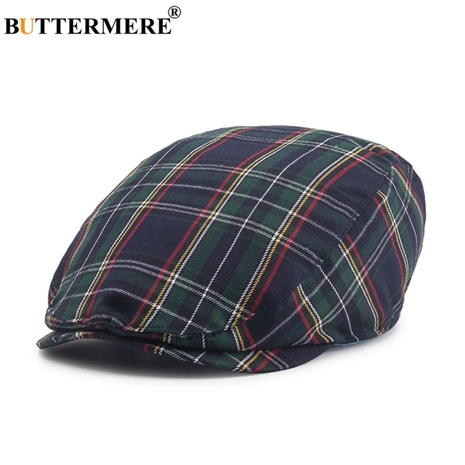 BUTTERMERE Womens Plaid Flat Caps Male Casual Cotton Vintage Berets Hats Summer Spring Classic Checkered Stylish  Cap