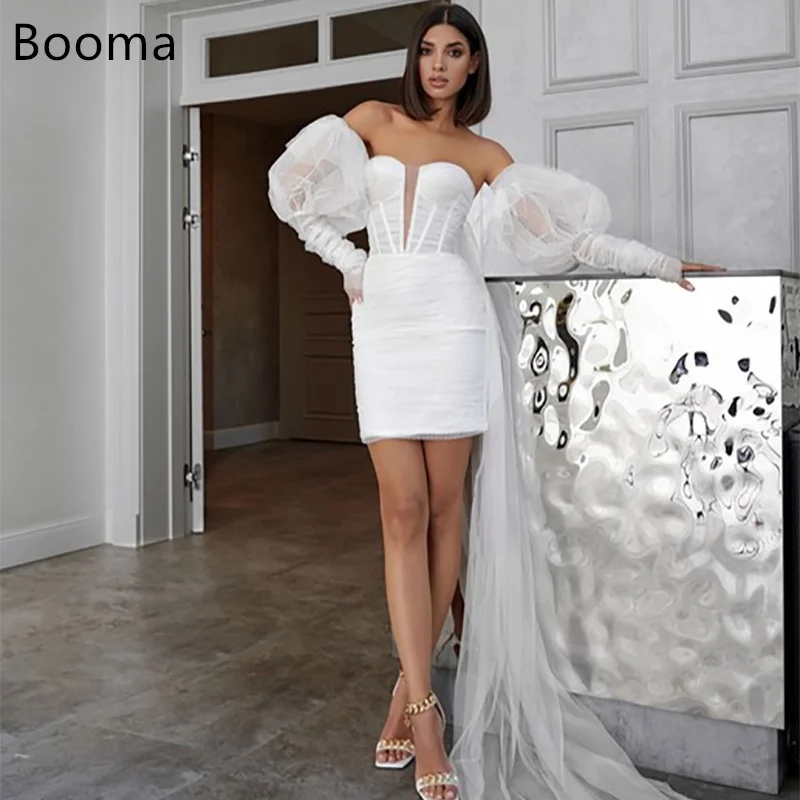 

Booma Mermaid Simple Pleat Mini Wedding Dresses Sleeveless Strapless Short Elegant Brides Gown Custom Made 2025