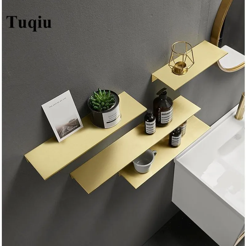 30-40-50-60CM Bathroom Shelf Cosmetic Rack Brushed Gold Bath Corner Basket  Wall Mounted Aluminum Bathroom Rack Shelf