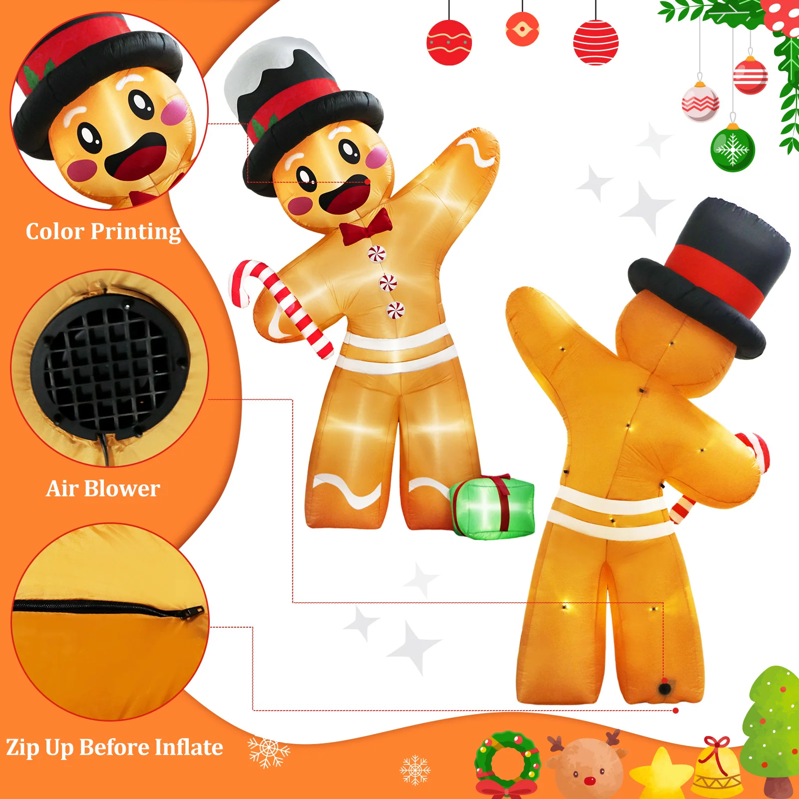 Imagem -04 - Ourwarm Natal Inflatables Gingerbread Man Explodir para Quintal Gramado Decorações ao ar Livre 12ft