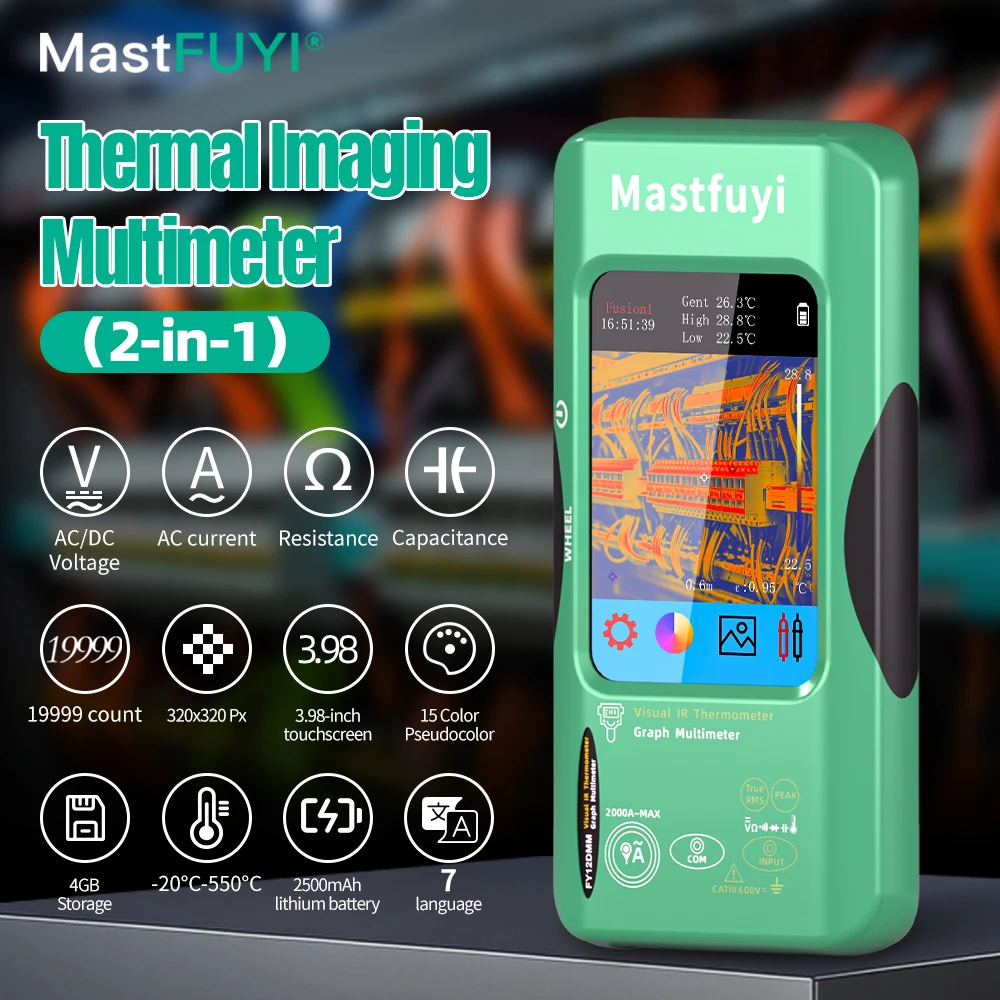 MASTFUYI เครื่องวัดภาพความร้อนมัลติมิเตอร์ออลอินวัน ความละเอียด 320x320 วัดอุณหภูมิ -20°C ถึง 550°C 7 ภาษา