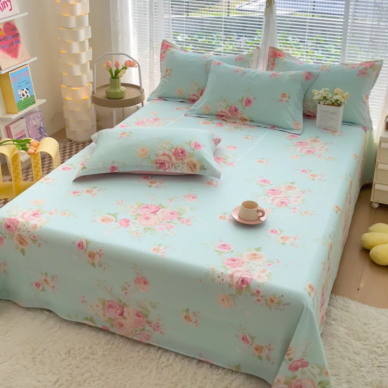 Bonenjoy ملاءات سرير قطنية 100% على شكل زهور ملاءة مسطحة صديقة للبشرة أغطية سرير منزلية للبالغين والأطفال (غطاء وسادة يحتاج إلى طلب) #4