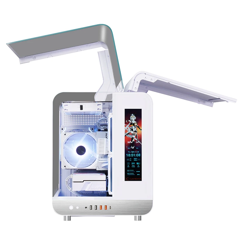 X-GAMERX HUANYI WING MATX Seaview Room Case Computer desktop verticale 360 Telaio raffreddato ad acqua Interfaccia TYPE-C con schermo