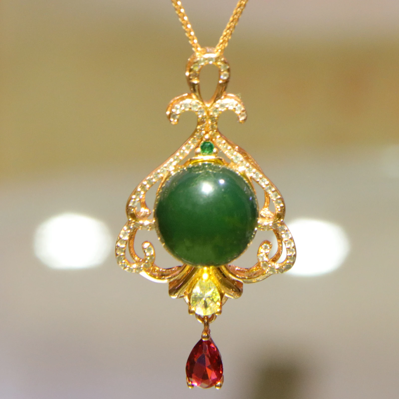 

Natural Blue Amber Flower Shaped Pendant 14mm with Red Gemstone Accent Sterling Silver 925 Necklace for Women