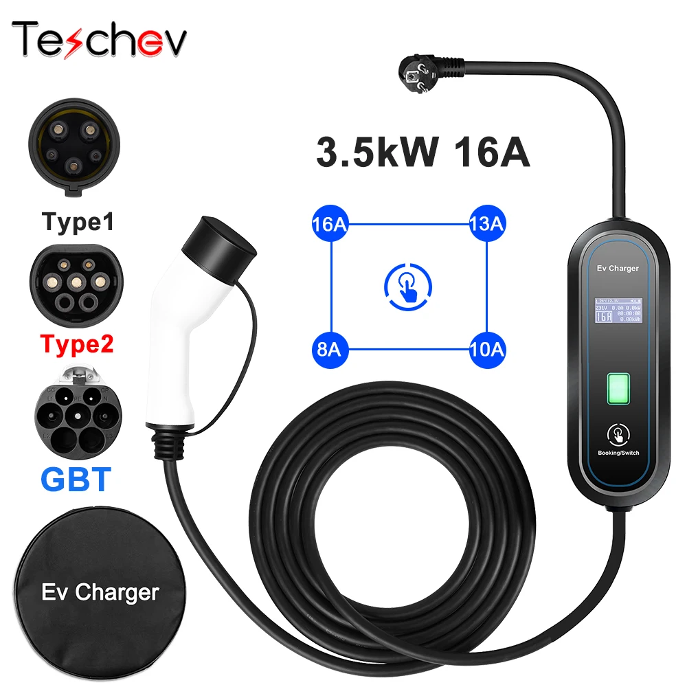 Teschev Electric Car Charger TYPE 2 3.5KW EV Charging Cable TYPE 1 EV Charger Station Wallbox GBT Cord EVSE