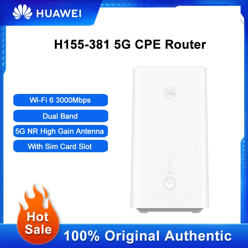 

Original Huawei H155-381 Router Wi-Fi 6 3000Mbps 5G CPE Signal Repeater Dual Band With Sim Card Slot Network Amplifier