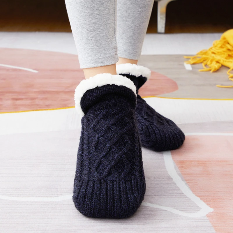 1Pair Thick Warm Sleep Socks Slippers Women Girls Autumn Winter Velvet Home Floor Socks Non Slip Mid Tube Kawaii Cute Socks New