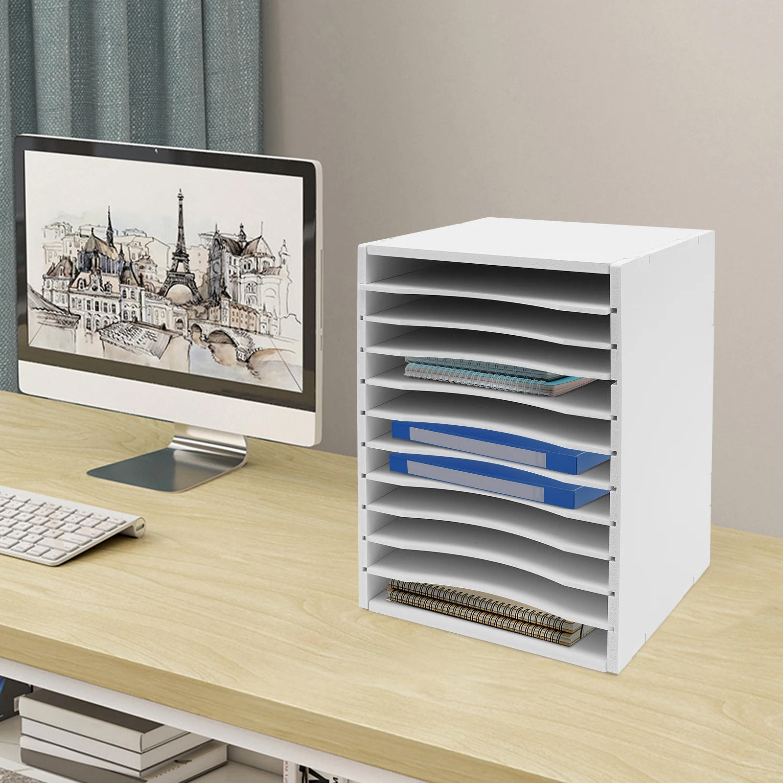 Organizador de documentos classificador de arquivos rack de armazenamento de papel modelo branco de 11 compartimentos ideal para salas de aula e escritórios