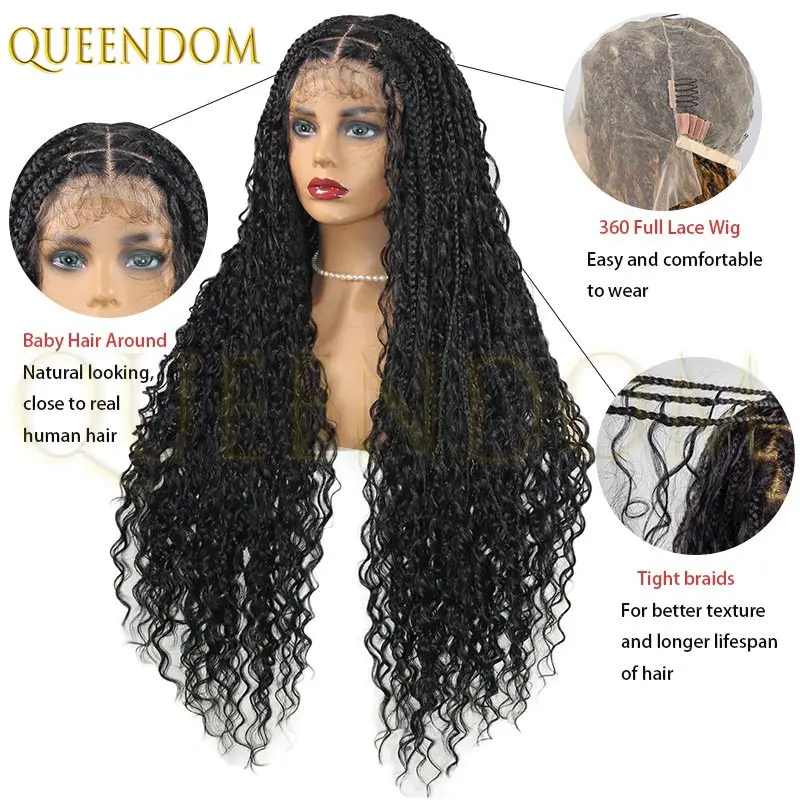 32インチ合成ボヘミアン女神風編み込みウィッグ 黒人女性用 フルレースウィッグ 編み込み アフリカ風ノットレスボックスブレイド ブロンドウィッグ カールウィッグ