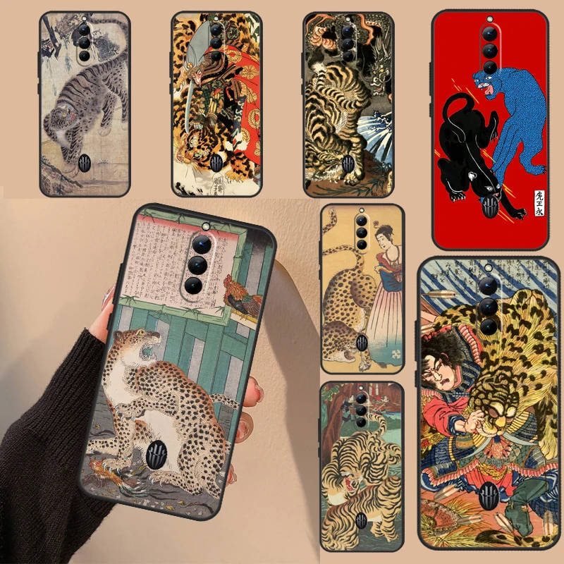 Japanese ukiyo-e Art Panther Tiger For Nubia Red Magic 6 7 8 Pro Plus Case For Red Magic 6S 7S 8S Pro Plus 6R 5S 5G Cover