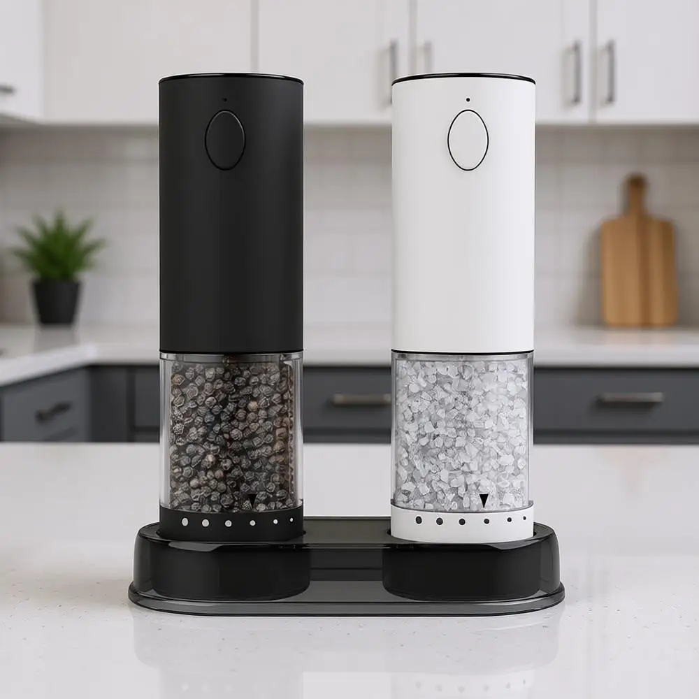 

Electric Salt and Pepper Grinder Set, Adjustable Coarseness, LED Light, Rechargeable, Large Capacity, Stainless Steel Mill, Vale