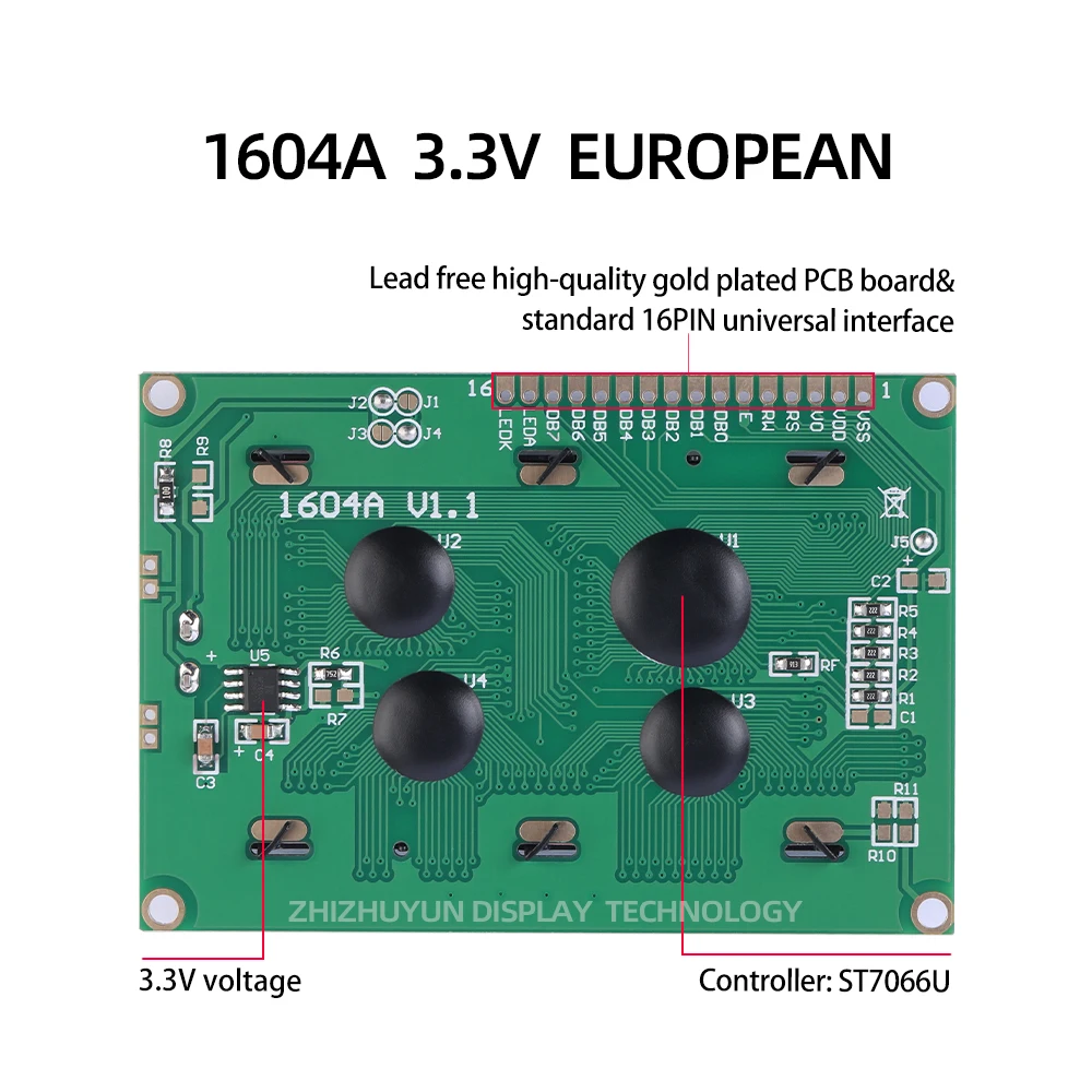 Source Manufacturer 1604A 3.3V European Character LCD Module BTN Black Film Industrial Display Screen 3.6 Inch LCD Screen