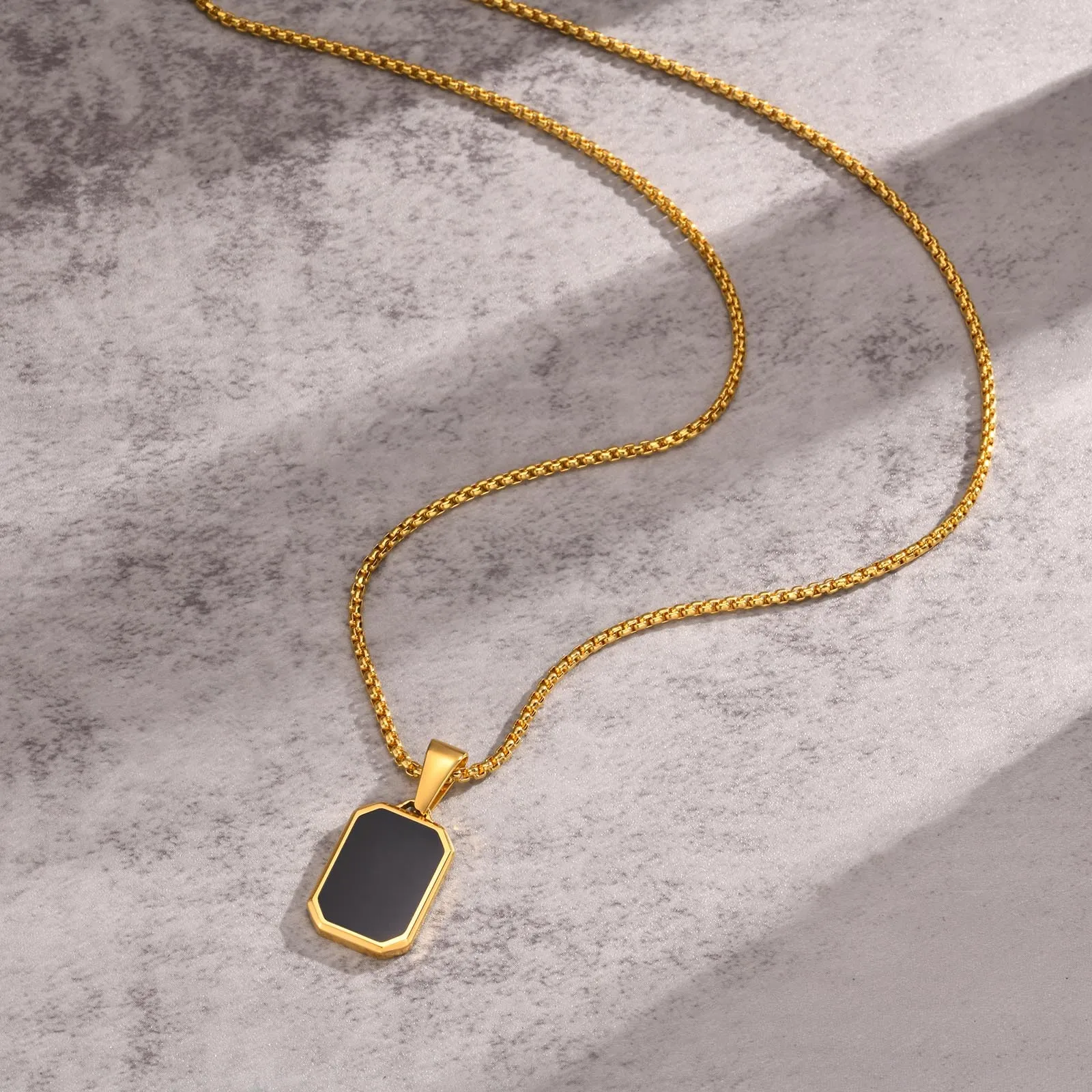 Vnox Kleine Dogtag-Anhänger Halsketten für Männer, Schwarz-Silberfarbener Edelstahl Militär-Erkennungsmarke mit Kastenkette Geschenk für Ihn