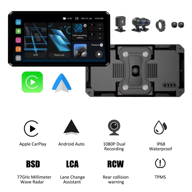 AlienRider M2S Smart Dash for Motorcycle with 77G Radar Blind Spot Detection and HD Streaming Rear View 4